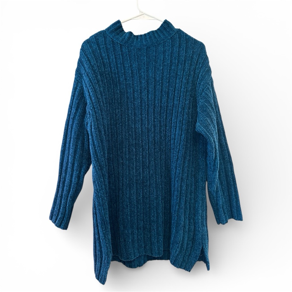 Vintage Y2K Era Reference Point Teal Ribbed Women's Oversized Sweater Size Small